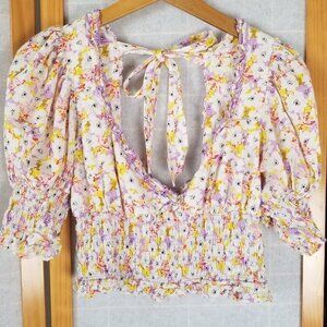 Urban Outfitters Womens Milkmaid Crop Top Sz M Floral Boho Festival Puff Sleeves